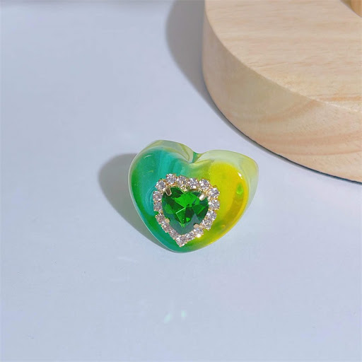 Title 6, Gradient Color Heart Encrusted Resin Ring, Summ...