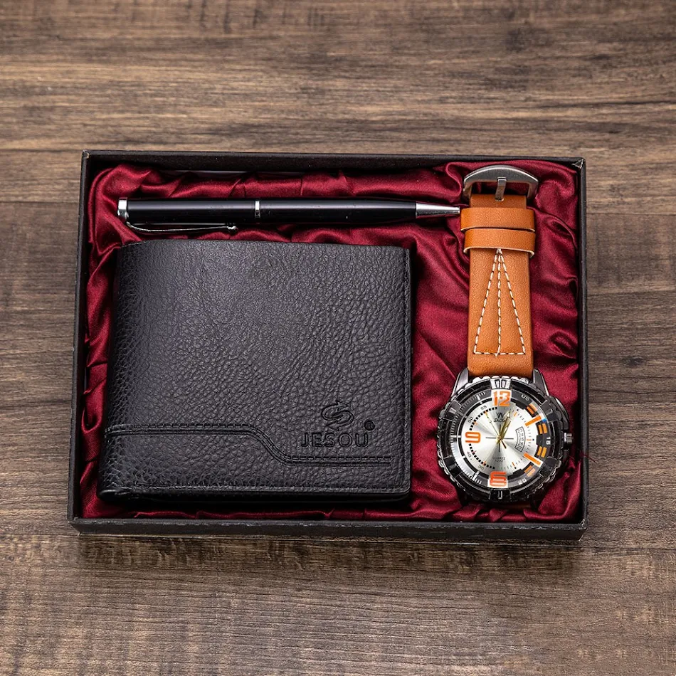 Heren Luxe Horloges Geschenkset Pen Portemonnee Quartz Horloge Een elegant cadeau voor de moderne man. Stijlvol en praktisch, perfect voor elke gelegenheid.
