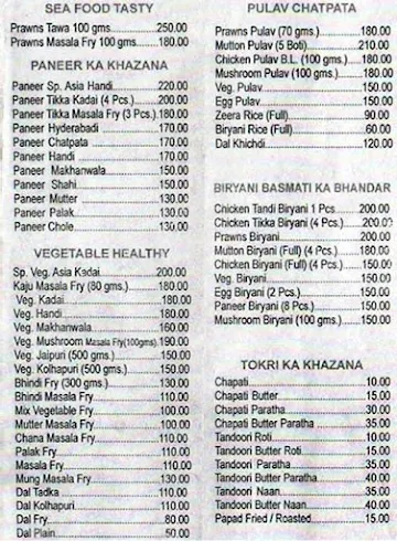 Asia Restaurant menu 