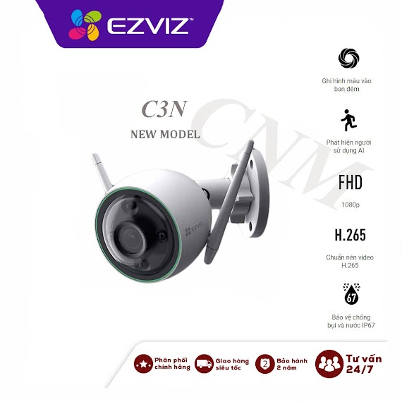 Camera Wifi Ezviz Ngoài Trời C3N (Cs - Cv310) 2.0Mp 1080P, Camera C3N Mẫu Mới, Có Màu Ban Đêm, Tích Hợp Tính Năng Ai