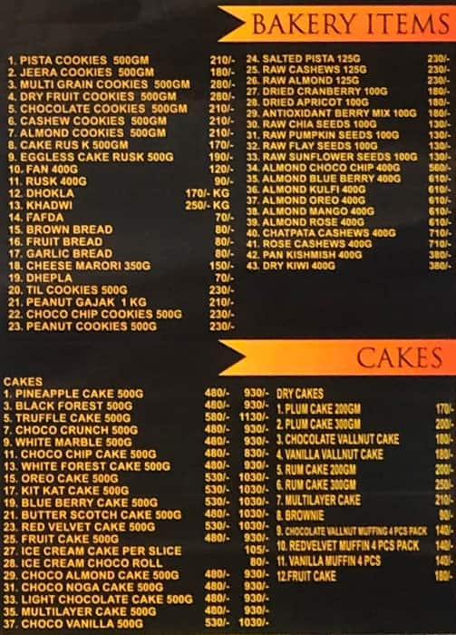 Sweet Teeth menu 