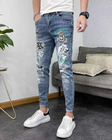 New Korean Summer Stylish Luxury Men's Classic Jeans with... - 0