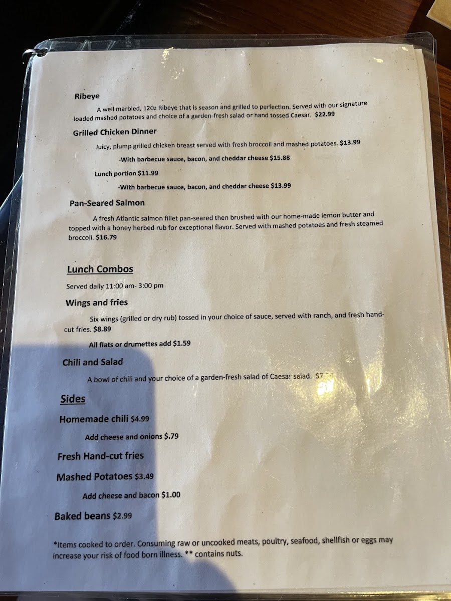 Kickback Jack's gluten-free menu