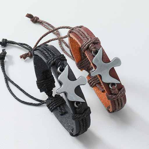 Title 4, Simple Handmade Woven Adjustable Leather Bracel...