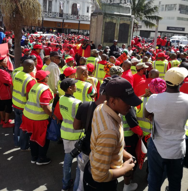 Marchers outside the East London City Hall.