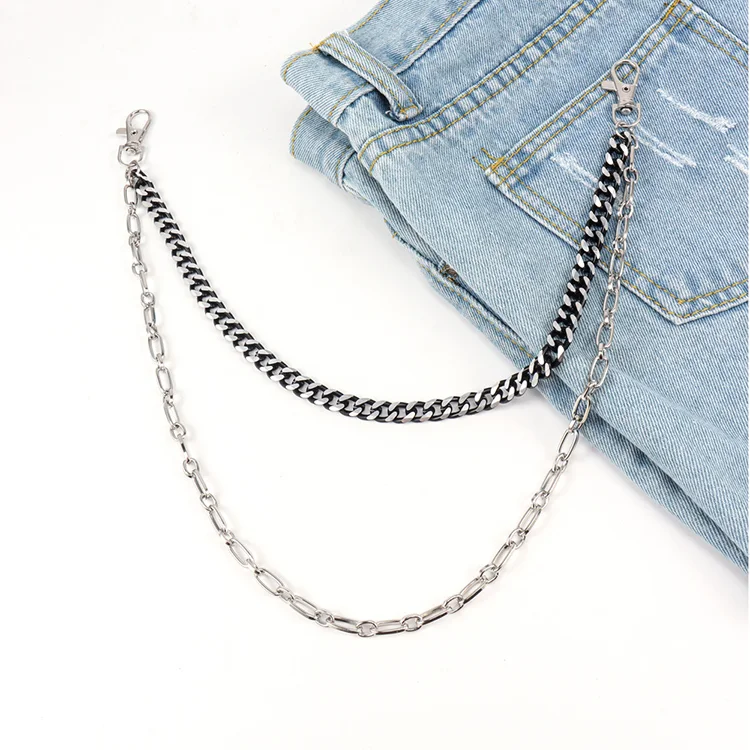 Europese en Amerikaanse punkstijl dubbele broekketting voor mannen en vrouwen, zwart en zilver gemixt, eenvoudige ketting voor een hi uitstraling