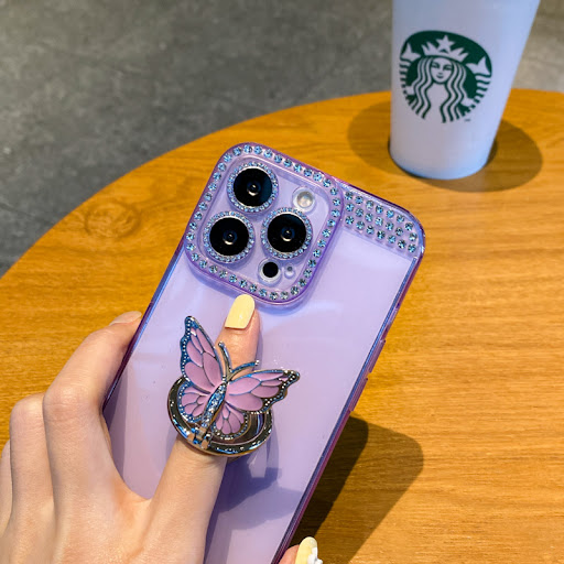 Title 7, Butterfly Bracket Mobile Phone Case for Women w...