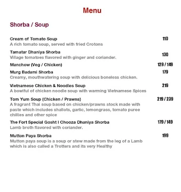 The Fort Bar & Kitchen menu 