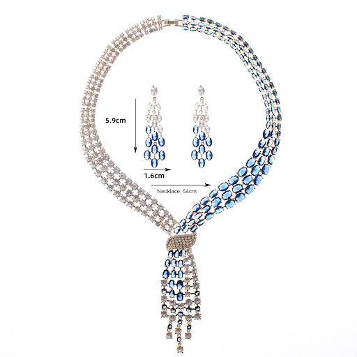 Title 4, Light Luxury Fringed Zircon Earrings Necklace T...