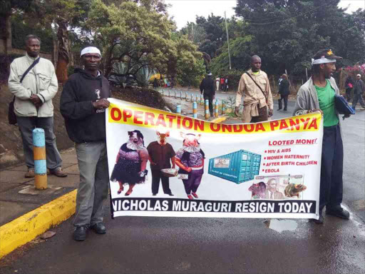 Members of the public during demonstrations over the Sh5.3 billion Health ministry scandal outside Afya House in Nairobi, November 2, 2016. /FILE