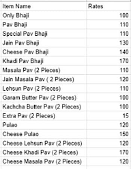 Kailas Pav Bhaji Center menu 1