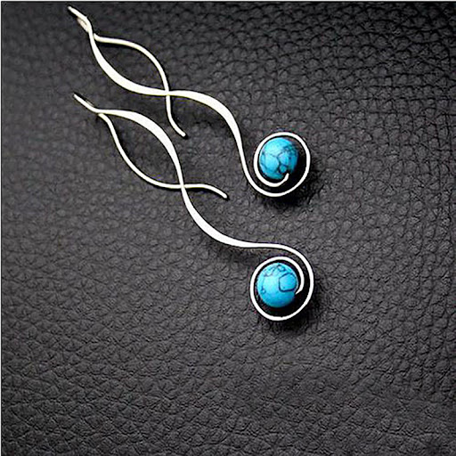 Title 6, Simple Retro Turquoise Long Earrings. Add a tou...