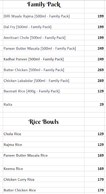 Desi Dabba menu 