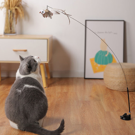 Title 2, Wire Feather Long Rod Replaceable Cat Stick Toy...