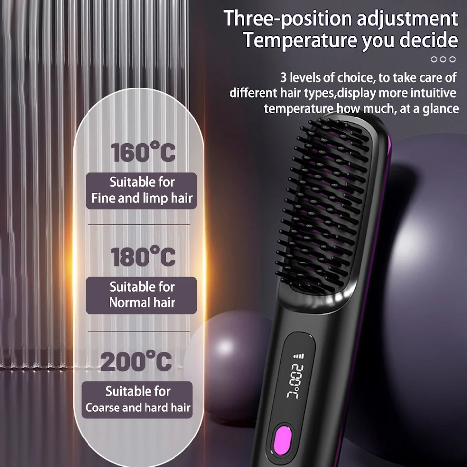 Spazzola Lisciante 2 in 1 Wireless Riscaldamento Rapido USB Portatile Arricciacapelli Caldo Pettine Lisciante Per Capelli Lisci Perfetti e Styling Facile