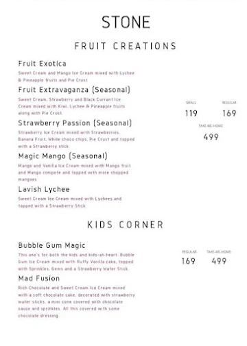 White Mountain menu 