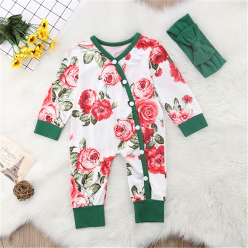 Title 1, Long sleeve flower print romper, perfect for ba...