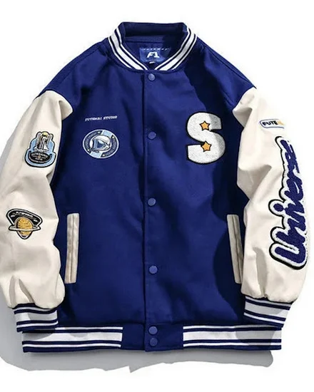 American Harajuku Blue Student Baseball Men's Coat Bomber... - 1