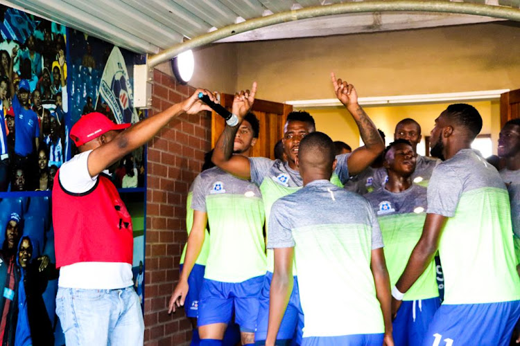 Maritzburg United players sing in the tunnel ahead of the promotion playoff match away against Tshakhuma Tsha Madzivhandila at Thohoyandou Stadium on May 22 2019.