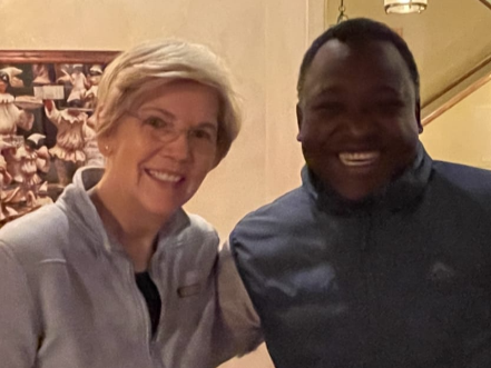 Kenyan philanthropist Kennedy Odede meets US senator Elizabeth Warren.