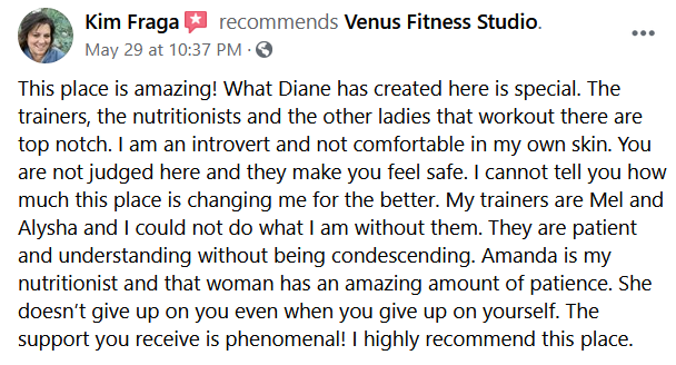 Review of Venus Fitness Studio from Facebook