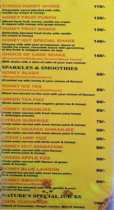 Honey Hut menu 