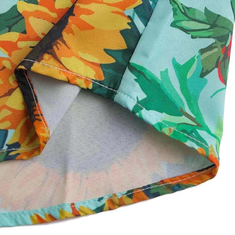Lapel printed loose short sleeve shirt