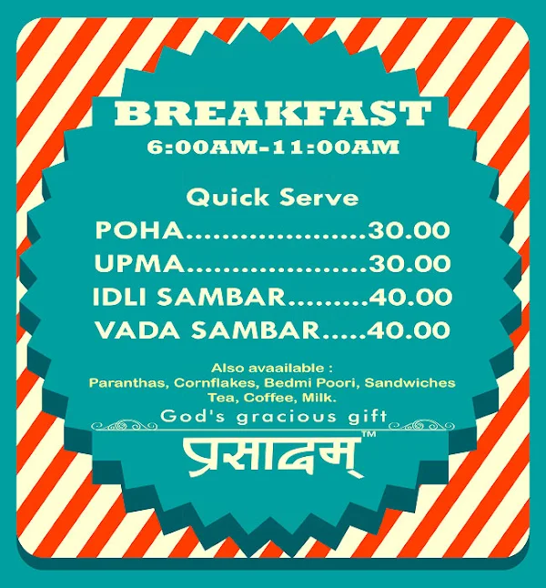 Prasadam menu 