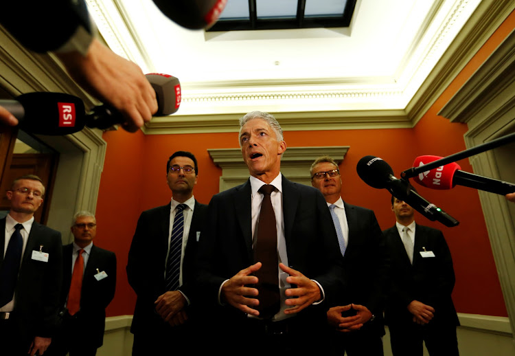 Swiss Attorney General Michael Lauber gives a statement after his re-election in the Swiss Federal Assembly in Bern, Switzerland, September 25, 2019. Lauber now faces calls to resign over the collapse of the case, which critics contend he handled inappropriately.