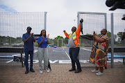 Coca-Cola Africa's Ramokone Ledwaba and Joburg's MMC of community development Lubabalo Magwentshu at the opening of the revamped multipurpose sports court at Orlando West Park in Soweto.