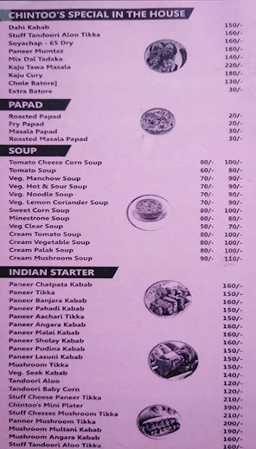 Chintoo's - The Foodies Hub menu 