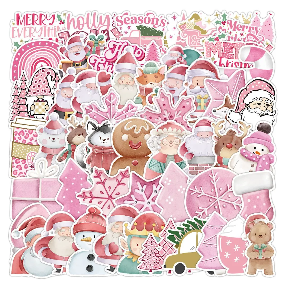 50 Leuke Kerstdecoratie Stickers Waterdicht voor Auto, Mobiele Telefoon, Computer, Gitaar, Notebook. Versier alles in kerstsfeer!