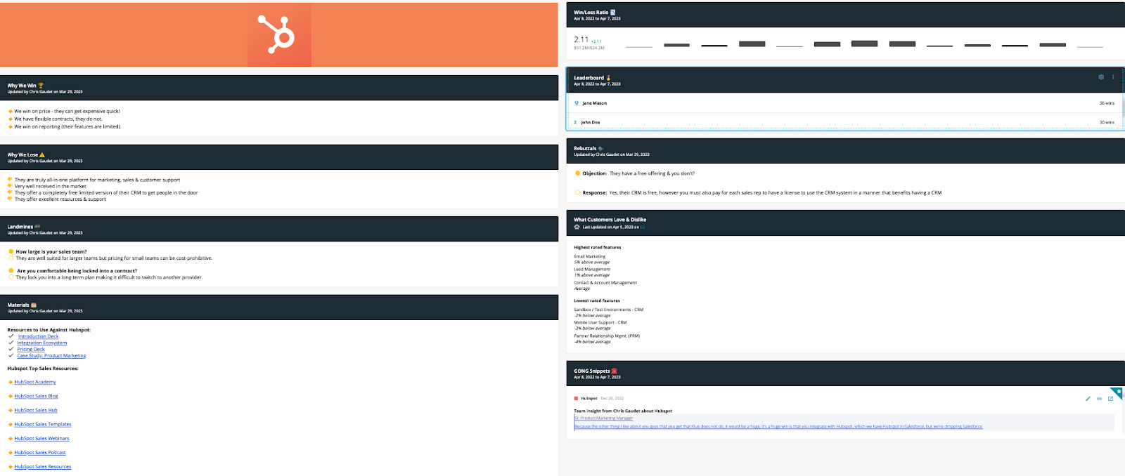 Sales Battlecard example in Kompyte