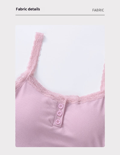 Title 2, Lace Spaghetti-strap Vest Slim-fit with Brassie...