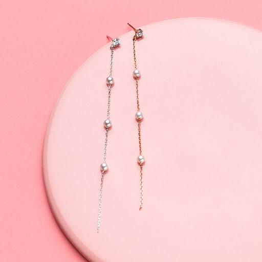Title 5, Long Tassel 925 Silver Diamond Pearl Earrings e...