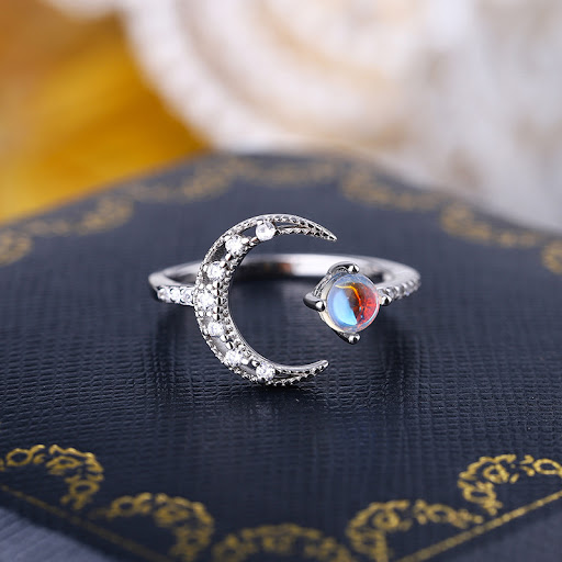 Title 1, 925 Silver Inlay Natural Blue Moonstone Adjusta...