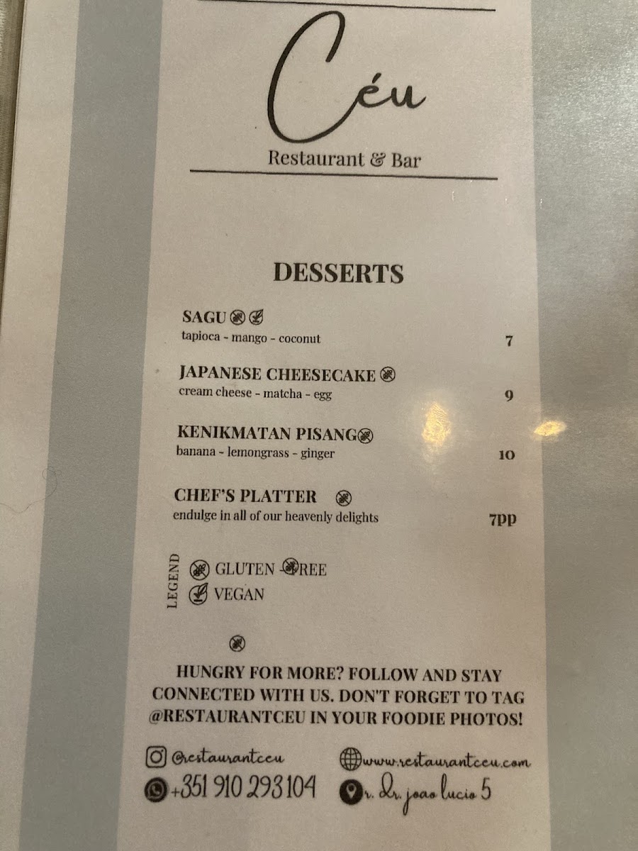 Dessert menu