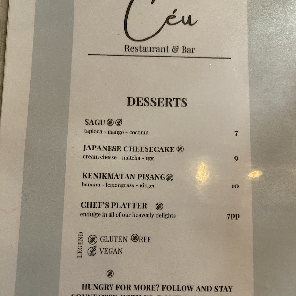 Dessert menu