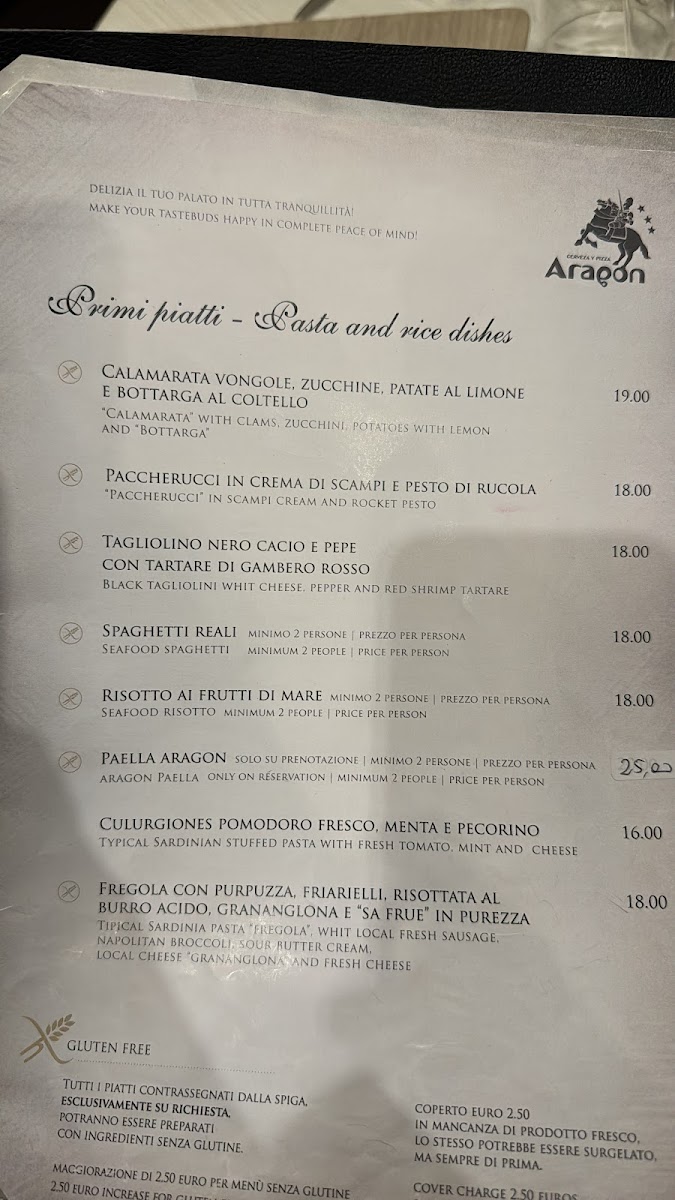 Pasta menu