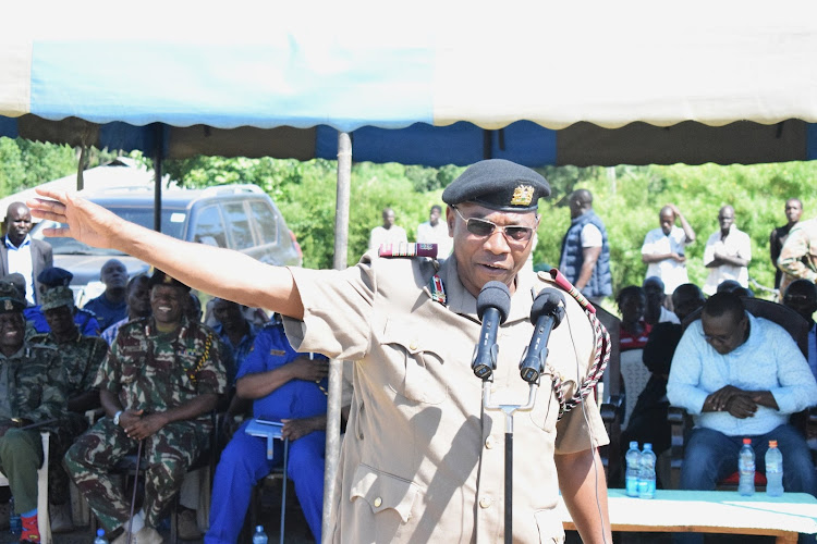 Western regional commissioner Irungu Macharia when he spoke in Budalang'i during a visit to Lake Kanyaboli.