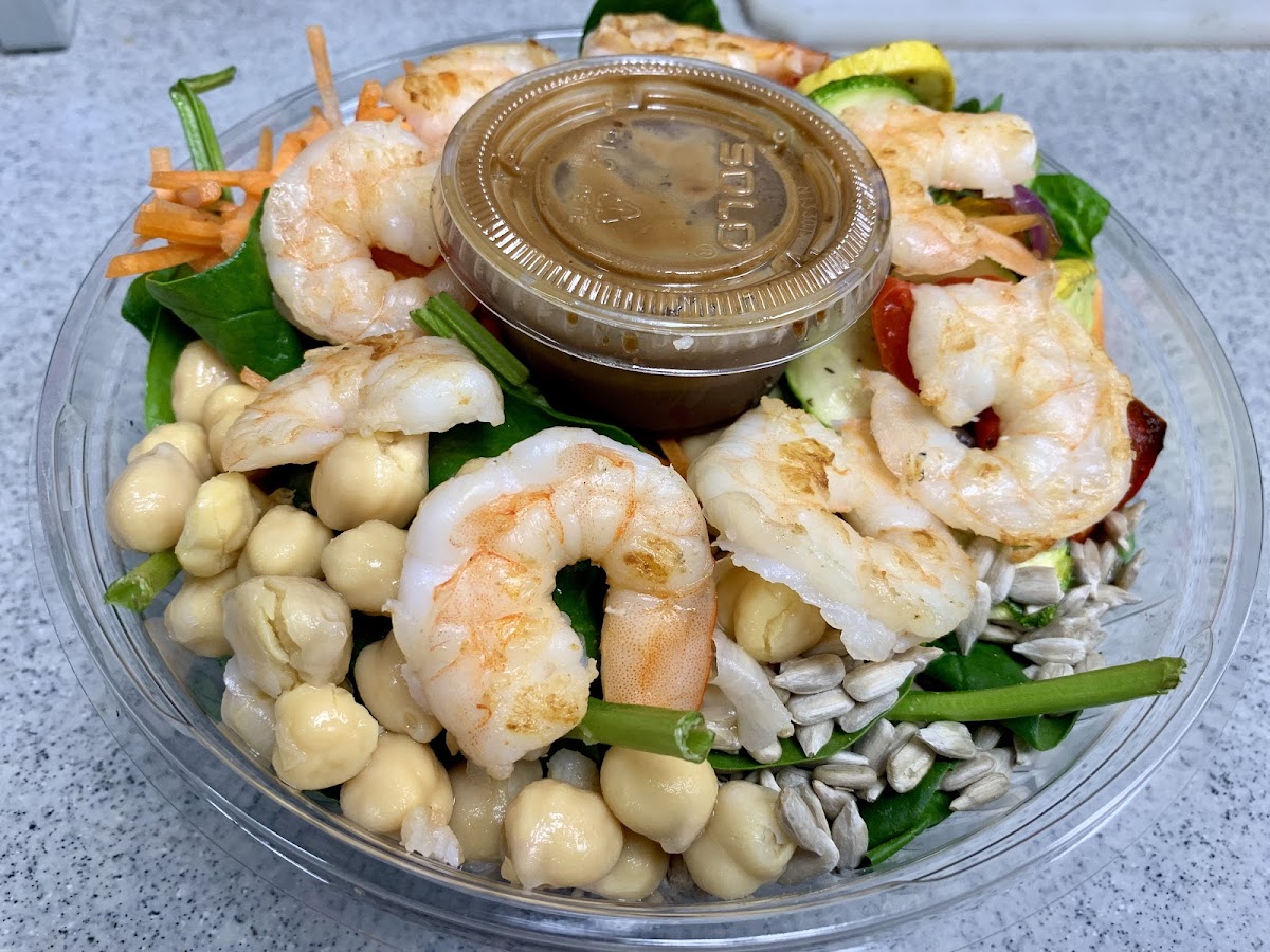 Shrimp grain bowl healthy & delicious real good food at La La Bistro sandwich shop 1000 Park Blvd, Massapequa Park, NY. Take out, delivery and catering  call 516-590-7230.