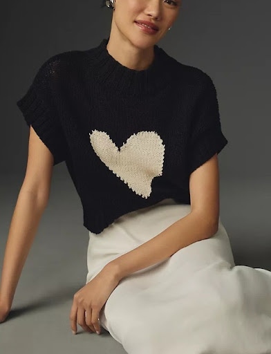 Title 2, Peach Heart Round Neck Mid Collar Vest Sweater