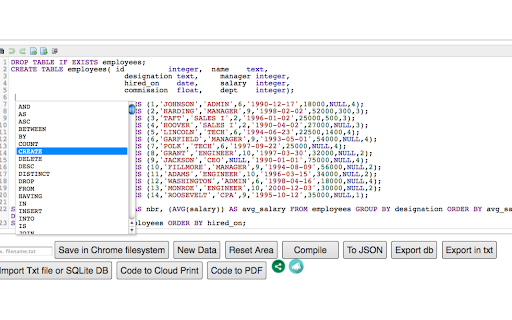 SQLite Editor and Compiler