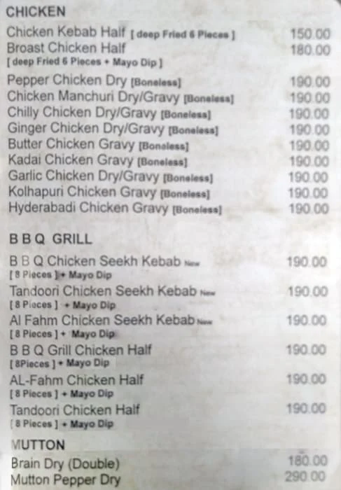 Taj Durbar menu 