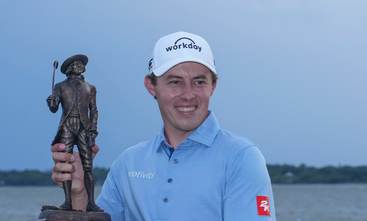 Matthew Fitzpatrick poses with the champions trophy the final round of the RBC Heritage golf tournament on Apr 16 2023 at Hilton Head, South Carolina, US. Mandatory. Picture: DAVID YEAZELL/USA TODAY SPORTS