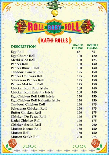 Roll Baby Roll menu 
