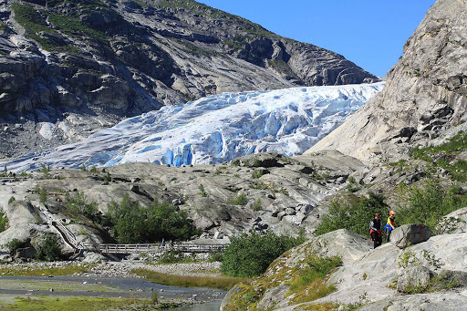 Norway-Nigardsbreen3 - Visitors hike to Nigardsbreen Glacier, east of Bergen, Norway.