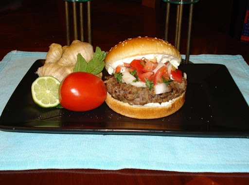 Burger full of different flavors and texture.