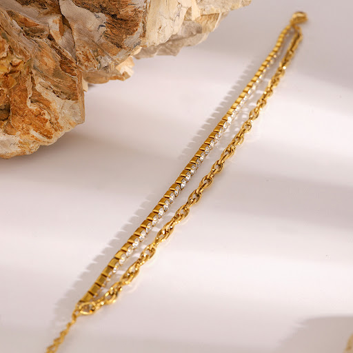 Title 2, Stainless Steel Diamond Bracelet Multi-layer. E...