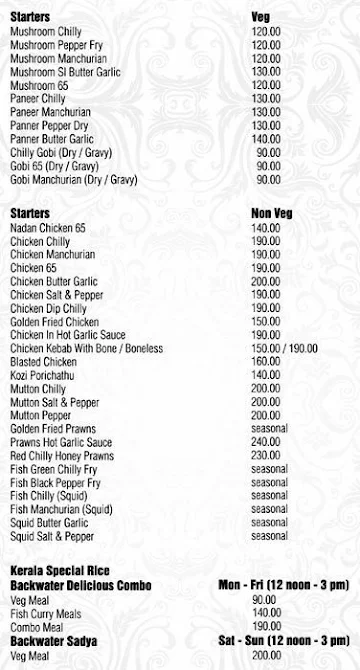 Backwaters menu 